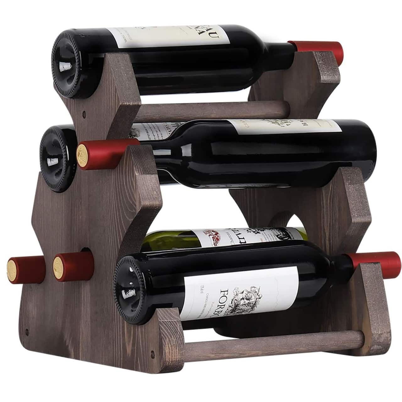 NEX™ 12.5" Brown Countertop 6-Bottle Wood Wine Rack